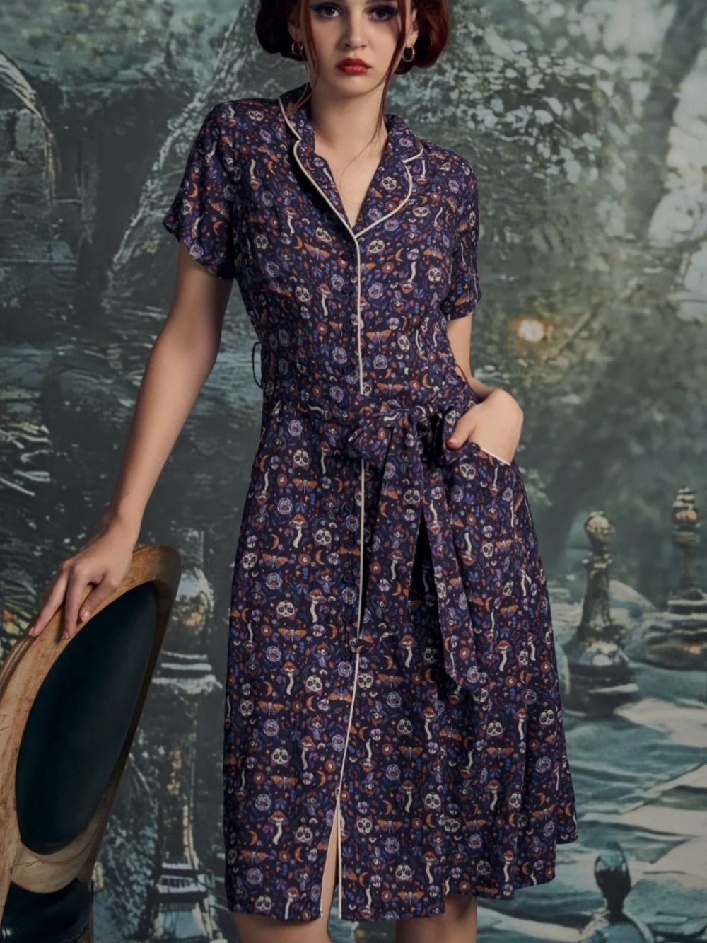 MODCLOTH Going Out & About Dress Purple Whimsical Print Button Front Tie 3X NWT